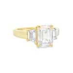 Emerald and Trapezoid Three-Stone Ring