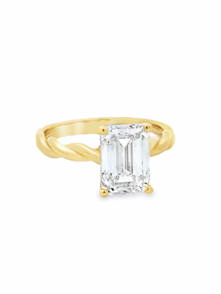 Emerald Cut Twisted Band Lab-Grown Diamond Ring